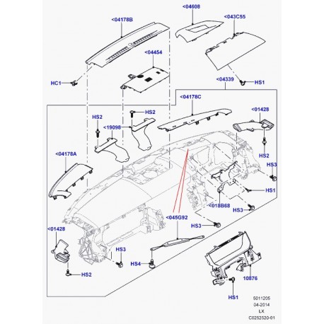 Land rover recouvrement tableau de bord Range Sport (LR044673)