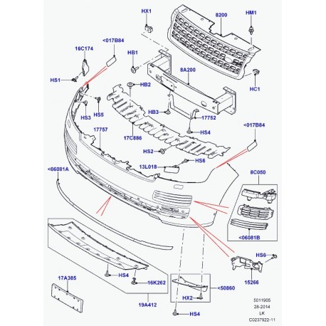 Land rover jeu buse pare-chocs Range L405 (LR046707)