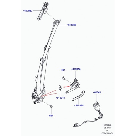 Land rover ceinture de securite et enrouleur Range Sport (LR047679)