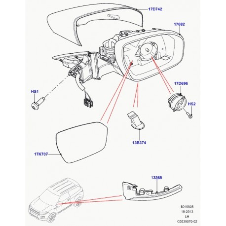 Land rover eclairage clignotant retroviseur exterieur gauche Evoque (LR048352)