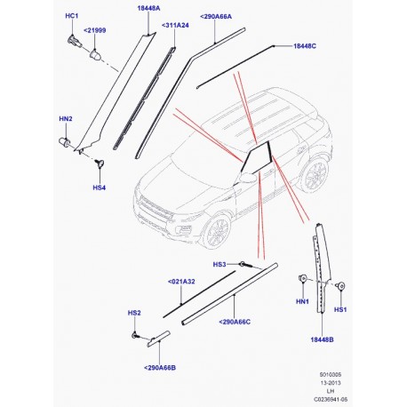 Land rover finition-montant 'b' droit-exterieure Evoque (LR050758)