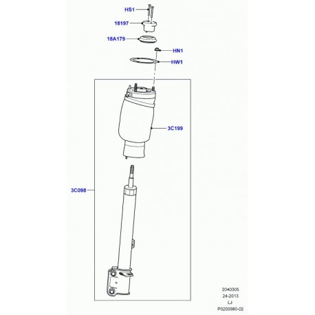 Land rover ressort suspension pneumatique avant droit (LR051700)