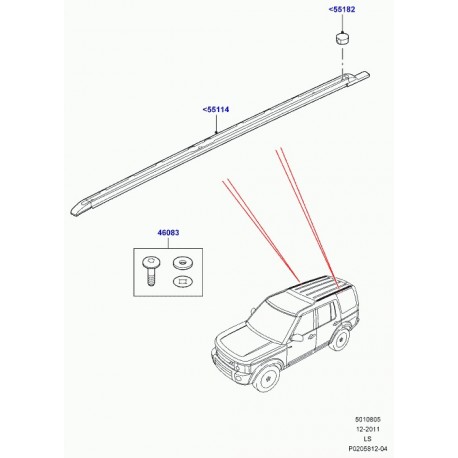 Land rover glissiere droite de toit Discovery 3 (LR055254)