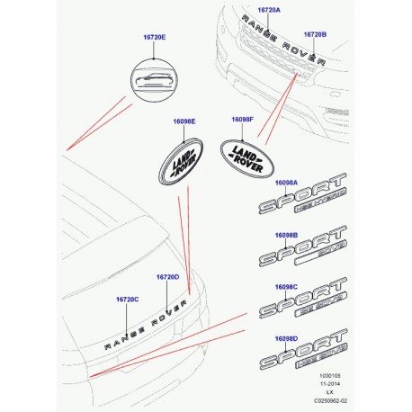 Land rover embleme plastique Range Sport (LR056145)