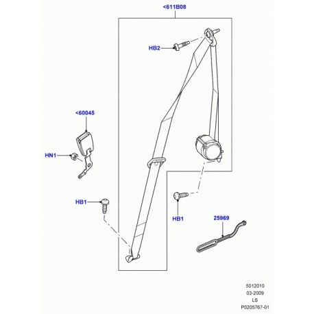 Land rover ceinture de securite et enrouleur Discovery 3 (LR056624)