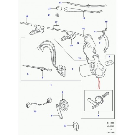 Land rover commutateur moteur essuie glace vitre arrière Defender 90, 110, 130 (LR057182)