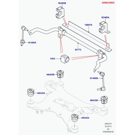 Land rover barre stabilisatrice arriere Range L405 (LR057622)