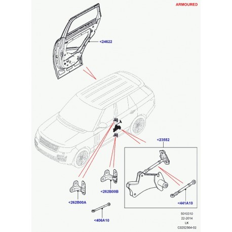 Land rover charniere de porte Range L405 (LR057679)