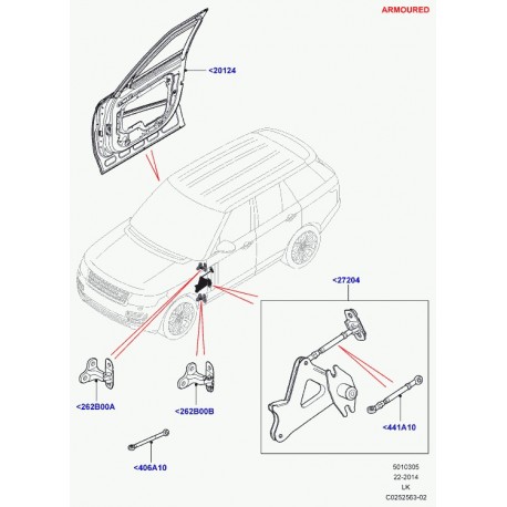 Land rover charniere de porte Range L405 (LR057681)