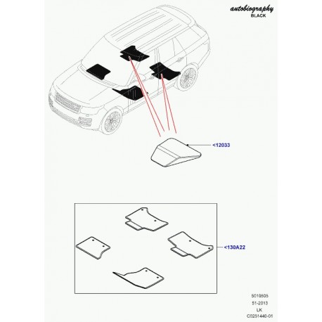 Land rover tapis plancher moquette ensemble Range L405 (LR058569)