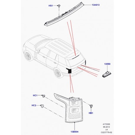 Land rover feu arrière stop et indic. direction Range L405 (LR061572)