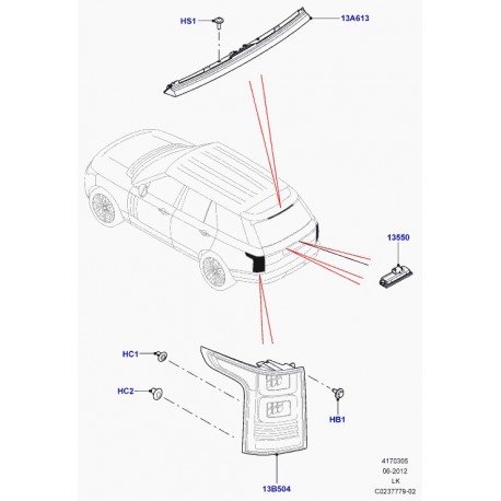 Land rover feu arrière stop et indicateur de direction Range L405 (LR061659)
