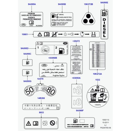 Land rover etiquette avertiss.-ventilateur Range L322 (PAK500070)