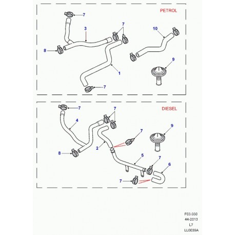 Land rover durite de chauffage Range P38 (PCH118830)