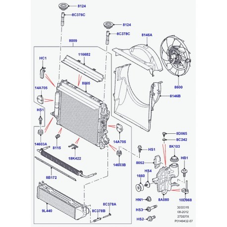 Land rover collecteur d'air radiateur Discovery 3, Range Sport (PGK500085)