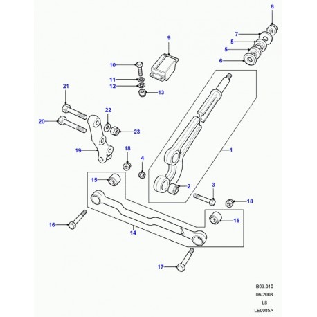 Land rover silentbloc barre panhard Defender 90, 110, 130,  Discovery 2, Range P38 (RBX101340)