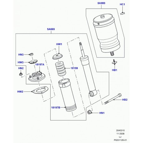 Land rover ressort pneumatique arrière gauche / arrière droit Range L322 (RKB500082)