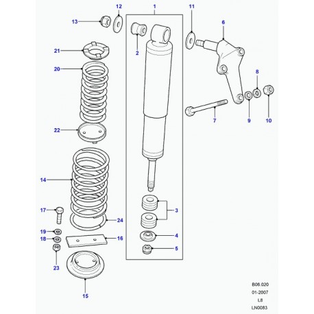 Land rover silentbloc infer. amortisseur Defender 90, 110, 130,  Discovery 1 et Range P38 (RNF100090L)