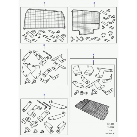 Land rover jeu pieces grille separation chiens Defender 90, 110, 130 (RTC8095)