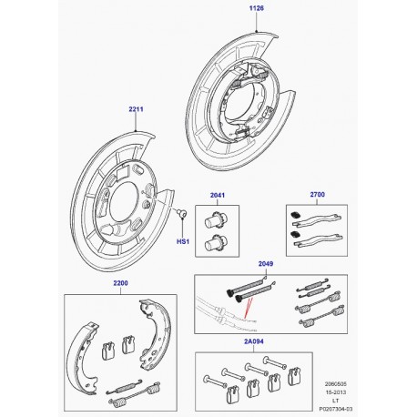 Land rover necessaire reparation ressort frein main Discovery 3, Range Sport (SMN500020)