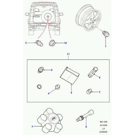 Land rover ecrou antivol de roue Discovery 2 et Range P38 (STC3580)