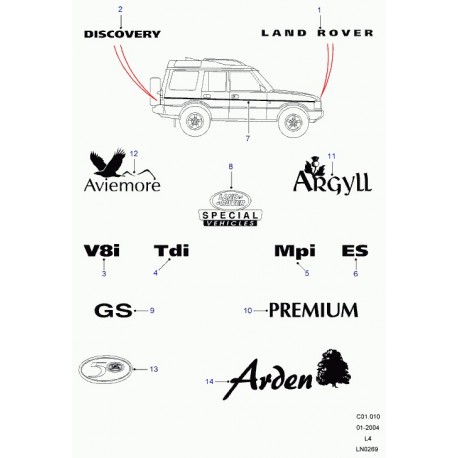 Land rover decalque motif de modele Discovery 1 (STC4112)