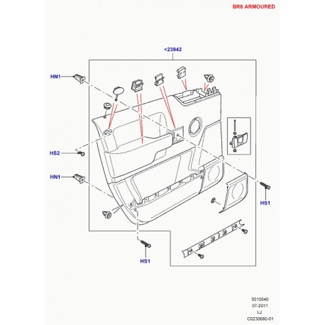 Land rover panneau de garnissage de porte Range L322 (VBA500020)