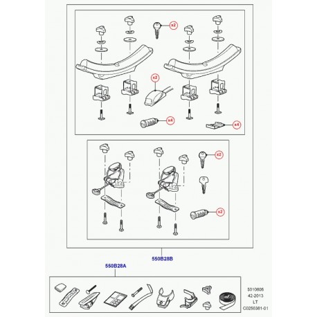 Land rover jeu support kayak Defender 90, 110, 130, Discovery 3, Evoque, Range L405, Sport (VPLGR0107)