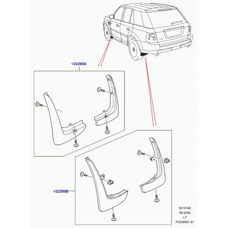 Land rover bavettes arriere ensemble Range Sport (VPLSP0015)