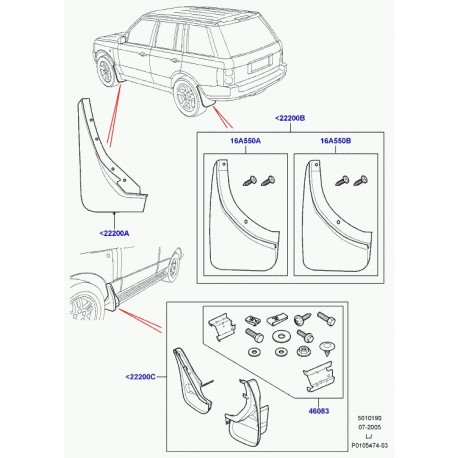 Land rover jeu de pieces de fixation Range L322 (VUB503920)