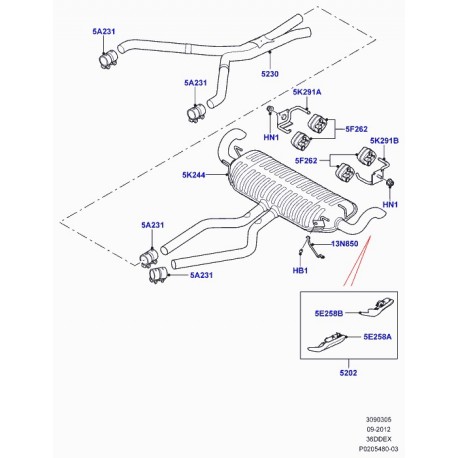 Land rover support tuyau d'échappement arrière Range L322 (WCU500260)