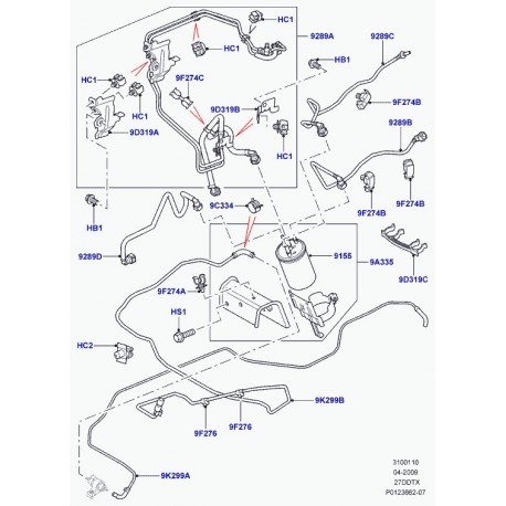 Land rover agrafe tuyau de combustible Discovery 3, Range Sport (WJC500100)