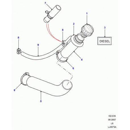 Land rover tuyau flexible tubulure remplissage Defender 90, 110, 130 (WLH500050)