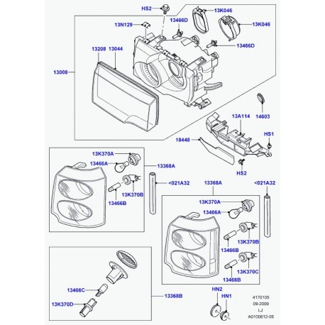 Land rover phare avant droit halogene Range L322 (XBC000720)