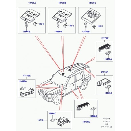 Land rover plafonnier Discovery 3 (XDE500021LUM)