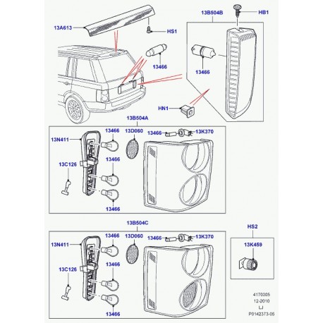 Land rover lanterne arrière droit Range L322 (XFB500321LPO)