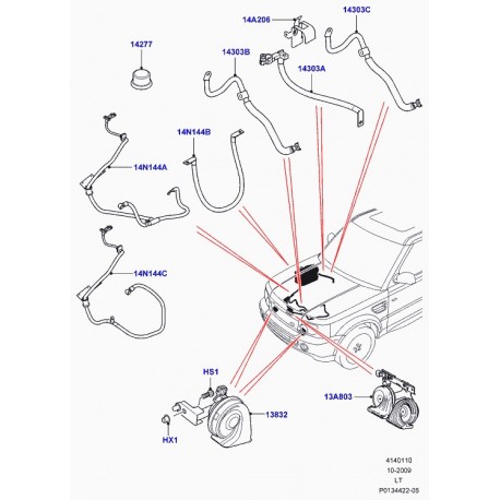 Land rover avertisseur grave Discovery 3, Range Sport (YEB500080)