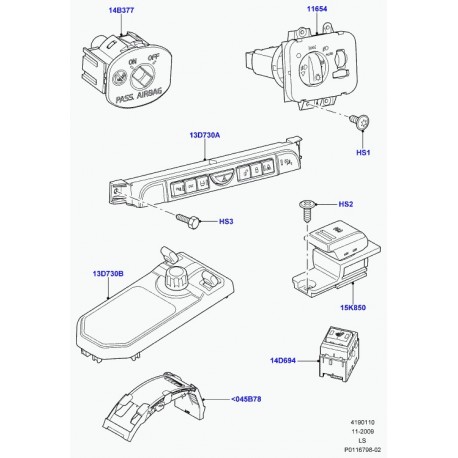 Land rover interrupteur Discovery 3 (YUD500690WUX)