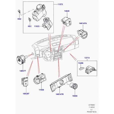 Land rover interrupteur eclairage boite gants Discovery 3, Range L322, Sport (YUE000140)