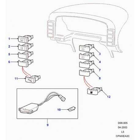Land rover commutateur-mot. ess.gl. vitre ar Discovery 2 (YUE100600)