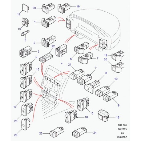 Land rover interrupteur d'avertissement Freelander 1 (YUG102220)