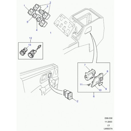 Land rover interrupteur siege chauffable Discovery 2 (YUG102430)