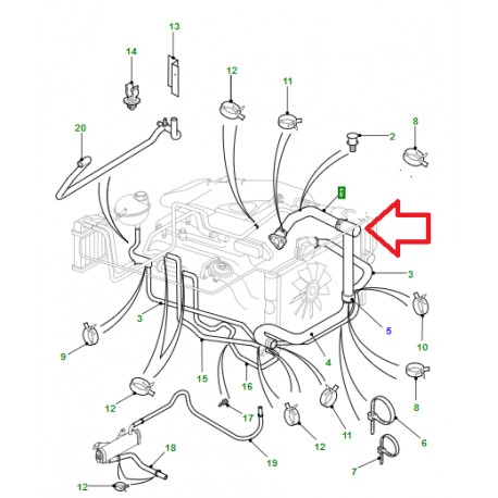 Land rover durite d'eau superieure Defender 90, 110, 130 (PCH114600)