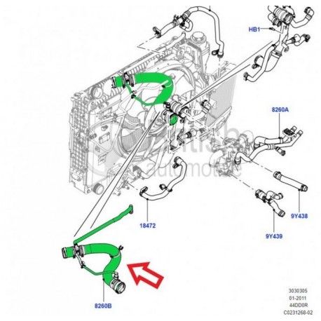 Land rover durite de radiateur Range L322 (LR029140)