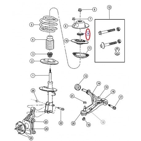 Allmakes 4x4 roulement de semelle amortisseur avant Voyager RG (4743044AA)