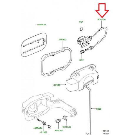 Land rover commande ouverture de trappe a carburant Discovery 3, Range Sport (FSG500030)