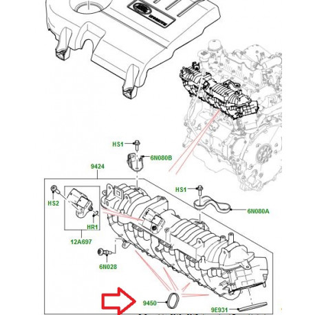 Land rover joint-collecteur d'admission (LR074070)