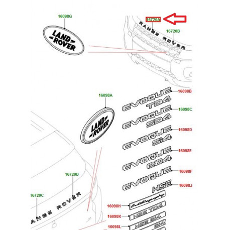 Land rover logo RANGE noir (LR094559)