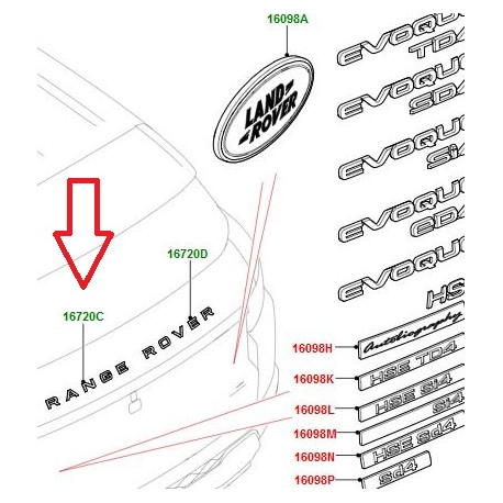 Land rover logo LAND noir (LR094561)