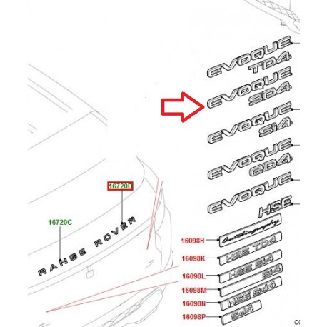 Land rover embleme plastique Evoque (LR032334)